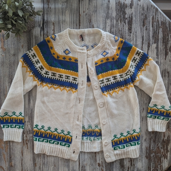 Vintage Knit Cardigan Sweater Fairisle Womens Medium - Picture 2 of 8
